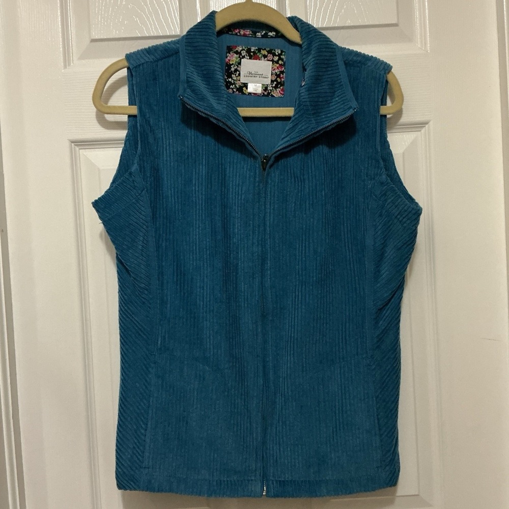 Vermont Country  Store Women Corduroy‎ Vest M Full Zip Teal/Blue